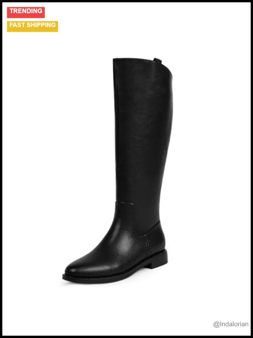 Knee High Boots Women Round Toe Flat Retro Chunky Heel Riding Boots Faux Leather